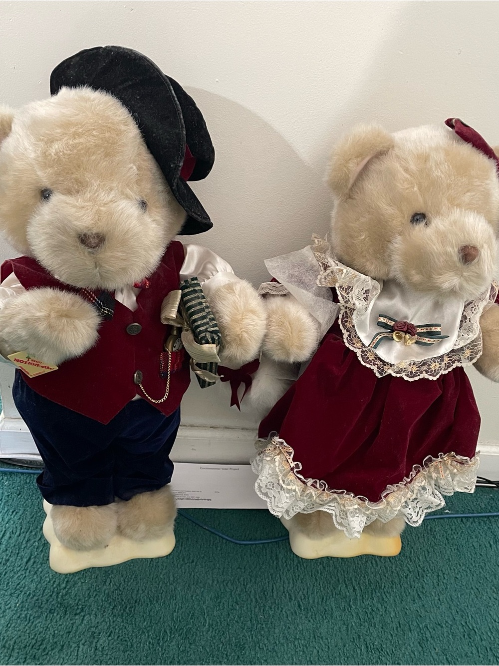 Vintage Telco Motionettes Animated Christmas Bear Figurines (Two)
